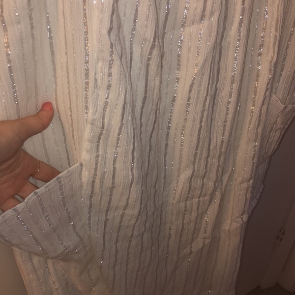 Aerie white cotton / silver metallic striped maxi dress. - Picture 4 of 6